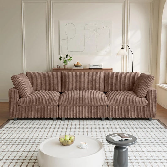 Premium Classic Cloud Sectional Couches | 3-Piece Plush Fabric Brown A Strong Wood Frame Couch Sectionals 3-seaters