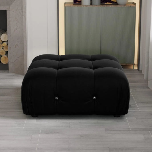 Exclusive Minimalist Modular Couches | 1-Piece Velvet Black Artful Modern Lounging Ottoman