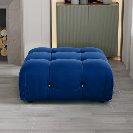 Exclusive Minimalist Modular Couches | 1-Piece Velvet Blue Deep Luxurious Seating Ottoman