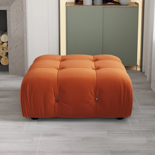 Exclusive Minimalist Modular Couches | 1-Piece Velvet Orange Fancy Button Style Ottoman