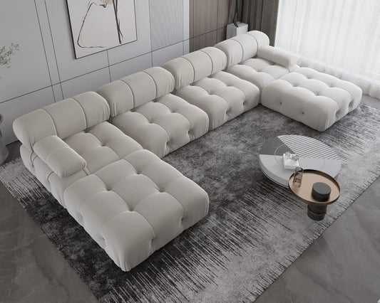 Exclusive Minimalist Modular Couches | 6-Piece Velvet Beige Modular Design U-Shaped Sectionals 4-seaters with 2-Ottomans