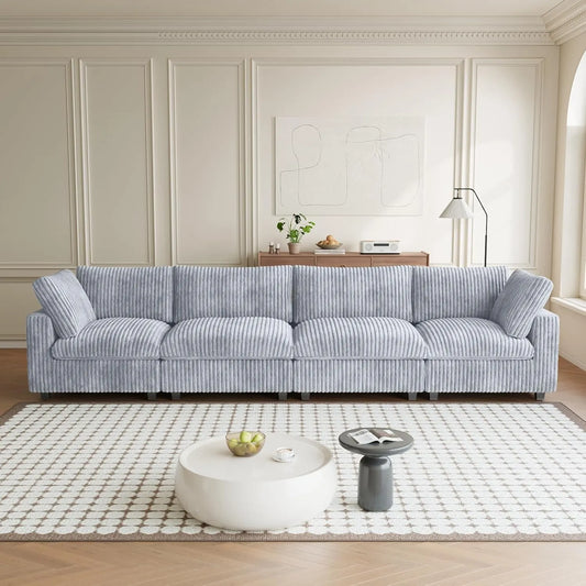 Premium Classic Cloud Sectional Couches | 4-Piece Plush Fabric Light Grey Modular Design Couch Sectionals 4-seaters