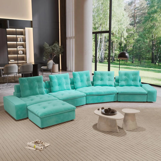 Premium Adjustable Cloud Sectional Couches | 5-Piece Velvet Tiffany Blue So Soft And Gentle L-Shaped Sectionals 5-seaters