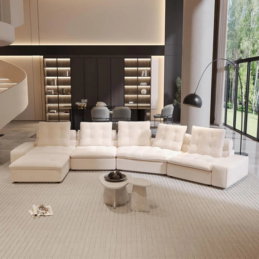 Premium Adjustable Cloud Sectional Couches | 5-Piece Velvet Beige Modular Design L-Shaped Sectionals 5-seaters