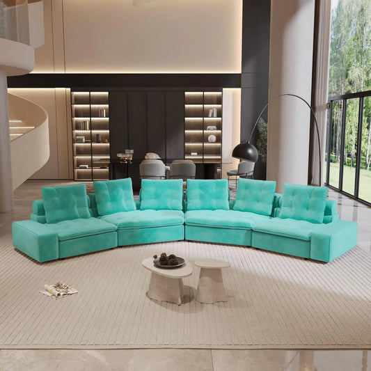 Premium Adjustable Cloud Sectional Couches | 4-Piece Velvet Tiffany Blue Modular Design Couch Sectionals 6-seaters