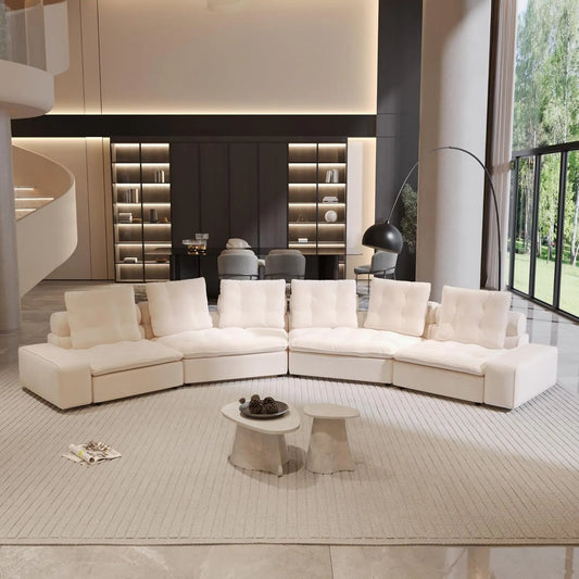 Premium Adjustable Cloud Sectional Couches | 4-Piece Velvet Beige Modular Design Couch Sectionals 6-seaters