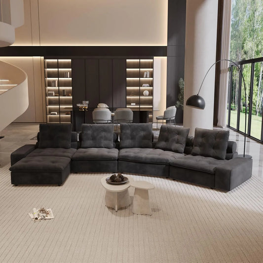 Premium Adjustable Cloud Sectional Couches | 5-Piece Velvet Grey A Smooth Modern Sofa L-Shaped Sectionals 5-seaters