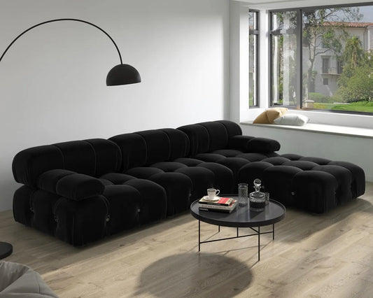 Exclusive Minimalist Modular Couches | 4-Piece Velvet Black Old Style New Style L-Shaped Sectionals 3-seaters with 1-Ottomans