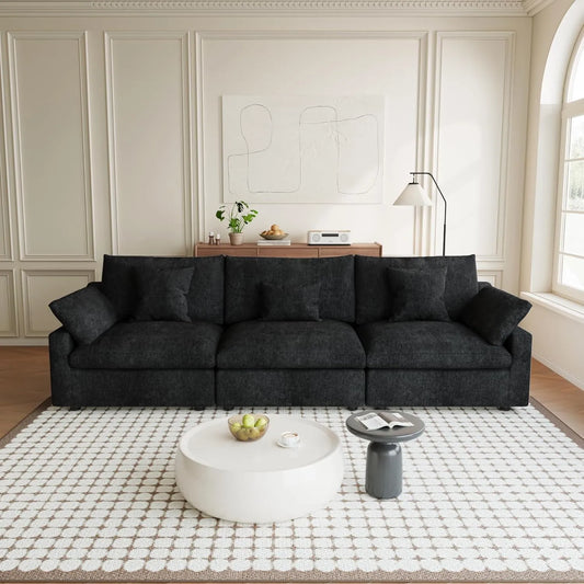 Premium Slope Cloud Sectional Couches | 3-Piece Linen Black Relaxed Airy Elegance Couch Sectionals 3-seaters