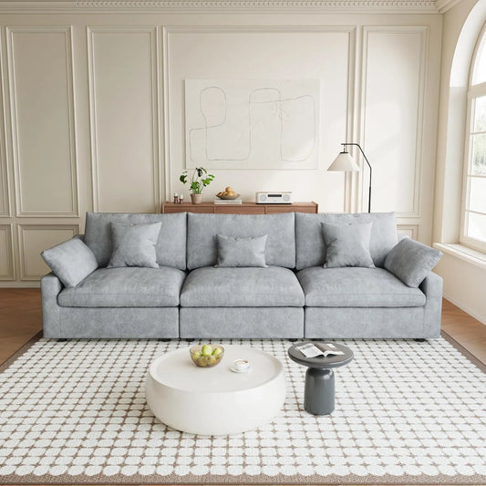 Premium Slope Cloud Sectional Couches | 3-Piece Linen Light Grey Modular Design Couch Sectionals 3-seaters