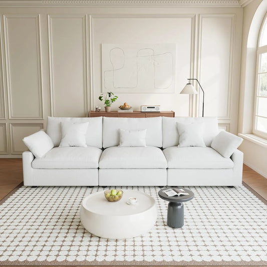 Premium Slope Cloud Sectional Couches | 3-Piece Linen White Covers Off Wash On Couch Sectionals 3-seaters