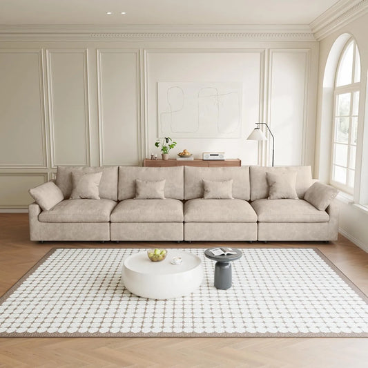 Premium Slope Cloud Sectional Couches | 4-Piece Linen Khaki Totally Washable Covers Couch Sectionals 4-seaters