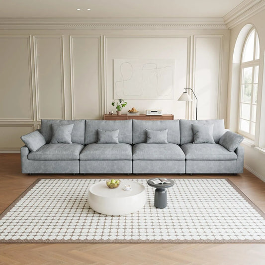 Premium Slope Cloud Sectional Couches | 4-Piece Linen Light Grey Covers Off Wash On Couch Sectionals 4-seaters