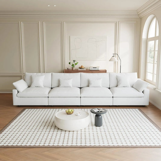 Premium Slope Cloud Sectional Couches | 4-Piece Linen White Modular Design Couch Sectionals 4-seaters