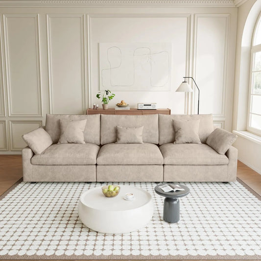 Premium Slope Cloud Sectional Couches | 3-Piece Linen Khaki Covers Off Wash On Couch Sectionals 3-seaters