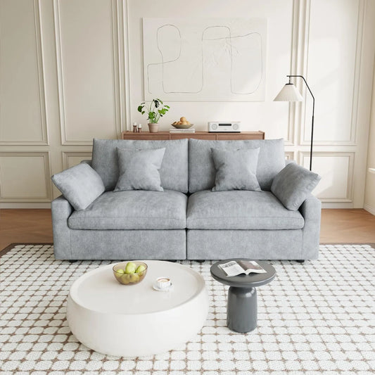 Premium Slope Cloud Sectional Couches | 2-Piece Linen Light Grey Relaxed Airy Elegance Loveseats 2-seaters