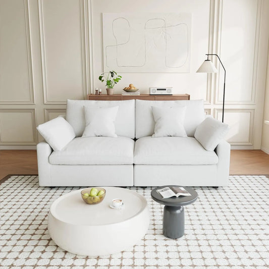 Premium Slope Cloud Sectional Couches | 2-Piece Linen White Cool Breathable Linen Loveseats 2-seaters