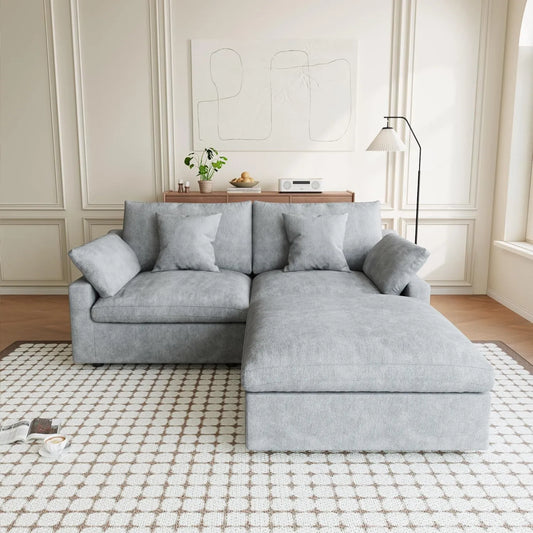 Premium Slope Cloud Sectional Couches | 3-Piece Linen Light Grey A Simple Beachy Look Chaise Sectionals 2-seaters with 1-Ottomans