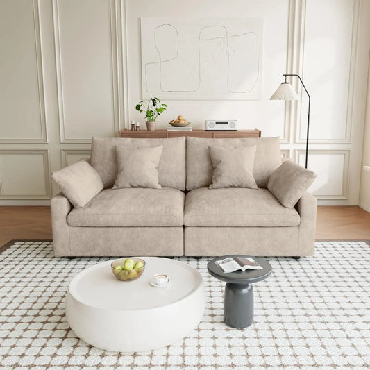 Premium Slope Cloud Sectional Couches | 2-Piece Linen Khaki Smart Simple Stylish Loveseats 2-seaters