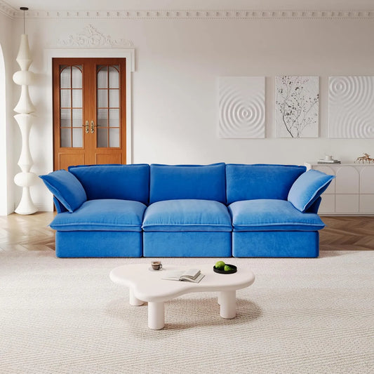 Premium Velvet Cloud Sectional Couches | 3-Piece Velvet Blue Lounge-Ready Seating Couch Sectionals 3-seaters