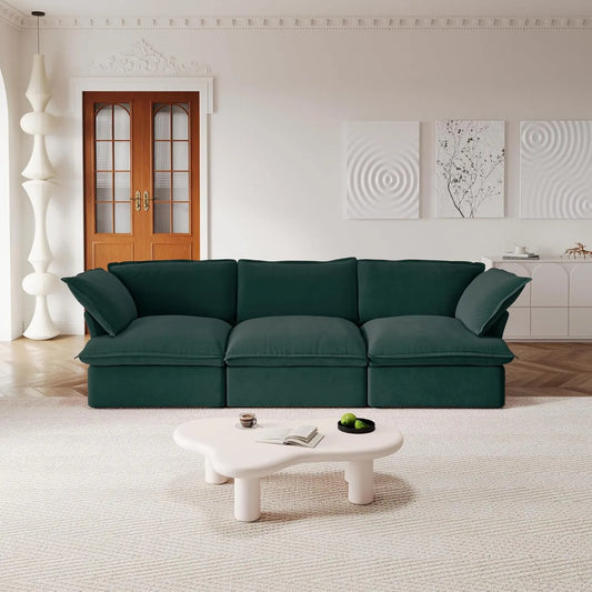 Premium Velvet Cloud Sectional Couches | 3-Piece Velvet Green Smart Hidden Storage Couch Sectionals 3-seaters