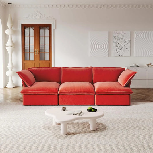 Premium Velvet Cloud Sectional Couches | 3-Piece Velvet Red Store Things Inside Couch Sectionals 3-seaters