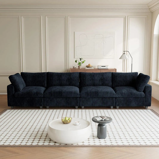 Premium Classic Cloud Sectional Couches | 4-Piece Plush Fabric Black A Big Friendly Sofa Couch Sectionals 4-seaters