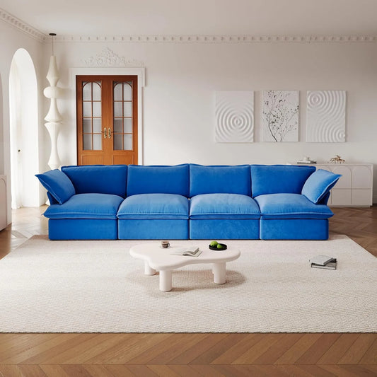 Premium Velvet Cloud Sectional Couches | 4-Piece Velvet Blue A Clean Simple Look Couch Sectionals 4-seaters
