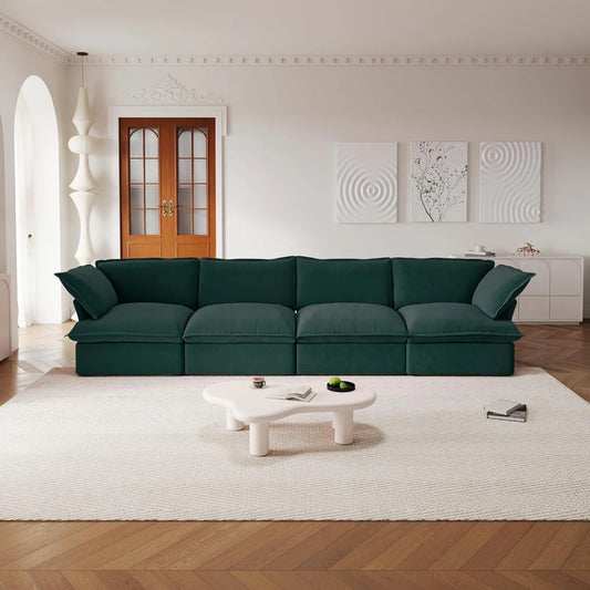 Premium Velvet Cloud Sectional Couches | 4-Piece Velvet Green Rich Fancy Velvet Couch Sectionals 4-seaters