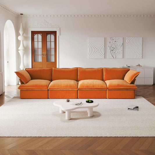 Premium Velvet Cloud Sectional Couches | 4-Piece Velvet Orange Store Things Inside Couch Sectionals 4-seaters