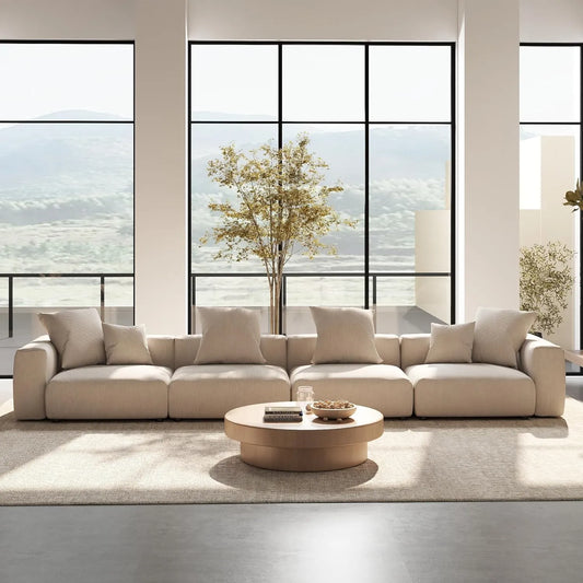 Exclusive Modern Modular Couches | 4-Piece Corduroy Beige A Soft Modern Look Couch Sectionals 6-seaters