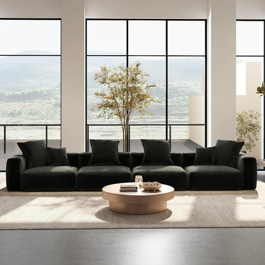 Exclusive Modern Modular Couches | 4-Piece Corduroy Black Safe For Children Couch Sectionals 4-seaters