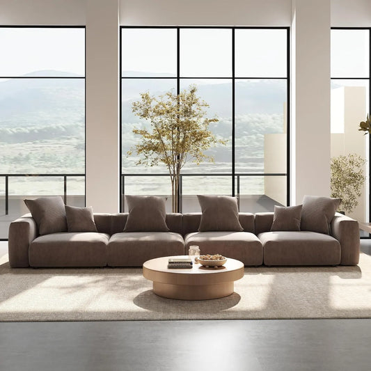 Exclusive Modern Modular Couches | 4-Piece Corduroy Brown Simple Modern Look Couch Sectionals 4-seaters