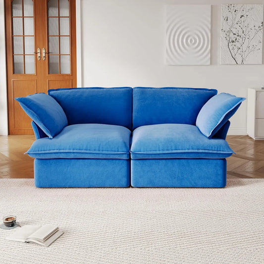 Premium Velvet Cloud Sectional Couches | 2-Piece Velvet Blue Big Deep Seats Loveseats 2-seaters