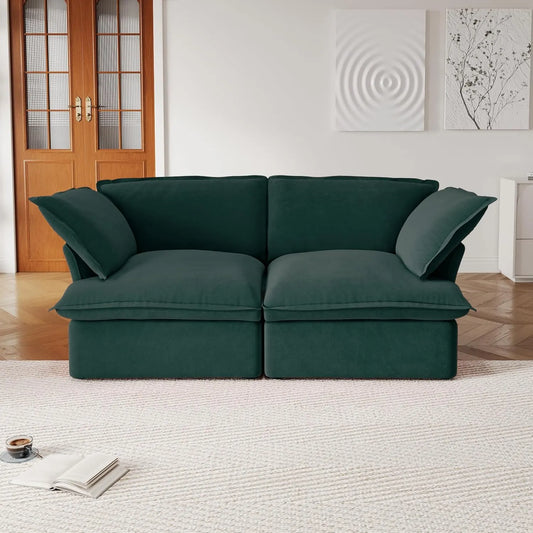 Premium Velvet Cloud Sectional Couches | 2-Piece Velvet Green Super Soft To Touch Loveseats 2-seaters
