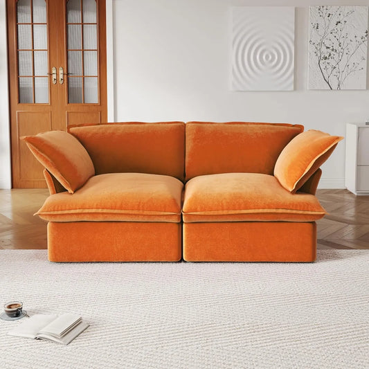 Premium Velvet Cloud Sectional Couches | 2-Piece Velvet Orange Lounge-Ready Seating Loveseats 2-seaters