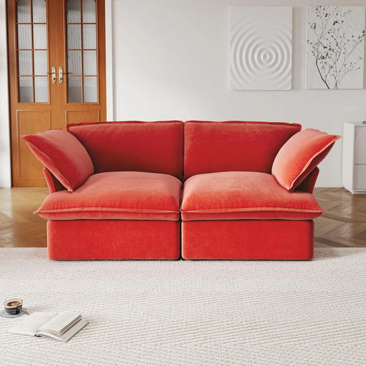 Premium Velvet Cloud Sectional Couches | 2-Piece Velvet Red Oversized Cushions Loveseats 2-seaters