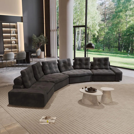 Premium Adjustable Cloud Sectional Couches | 4-Piece Velvet Grey Pet-Friendly Fabric Couch Sectionals 6-seaters