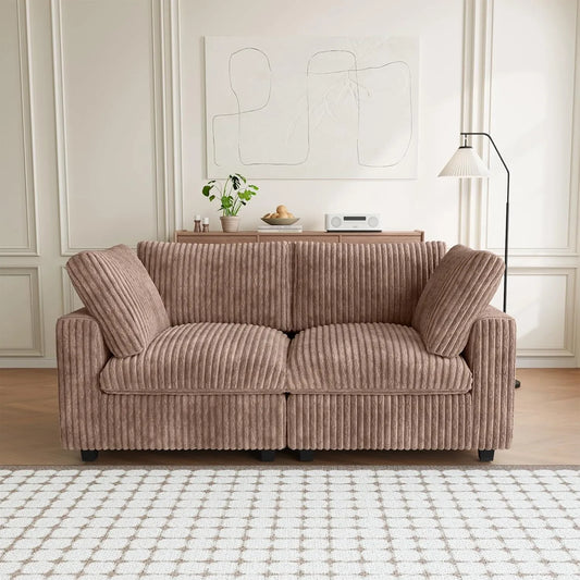 Premium Classic Cloud Sectional Couches | 2-Piece Plush Fabric Brown Relaxed Refined Form Loveseats 2-seaters