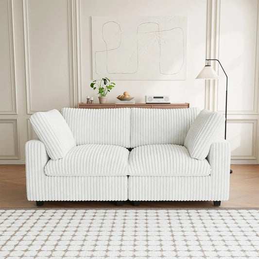 Premium Classic Cloud Sectional Couches | 2-Piece Plush Fabric Beige Feels Soft Like A Bunny Loveseats 2-seaters