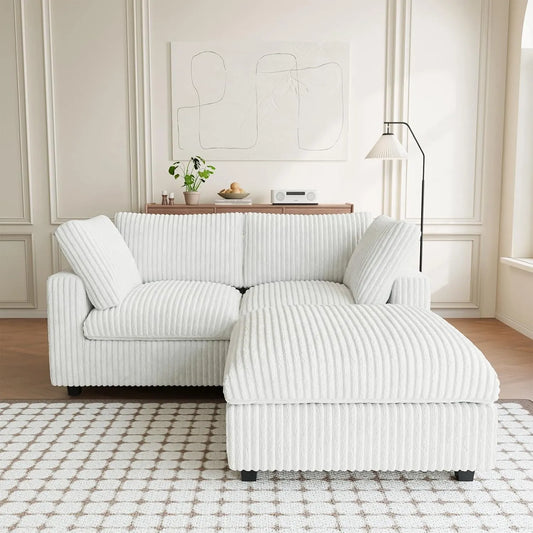 Premium Classic Cloud Sectional Couches | 3-Piece Plush Fabric Beige Secure Plush Texture Chaise Sectionals 2-seaters with 1-Ottomans