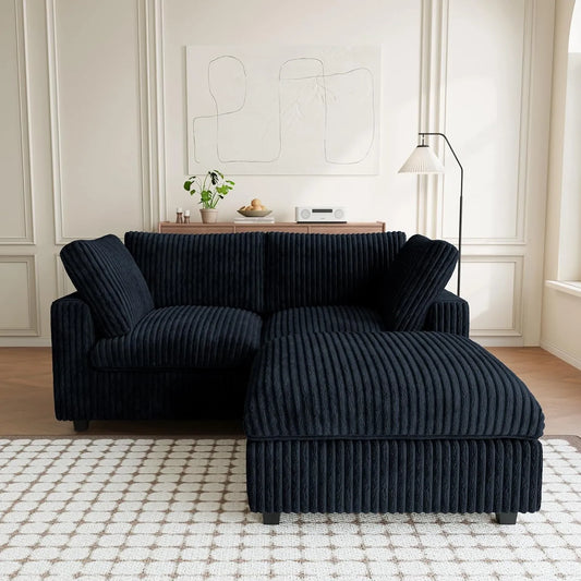 Premium Classic Cloud Sectional Couches | 3-Piece Plush Fabric Black A Big Friendly Sofa Chaise Sectionals 2-seaters with 1-Ottomans