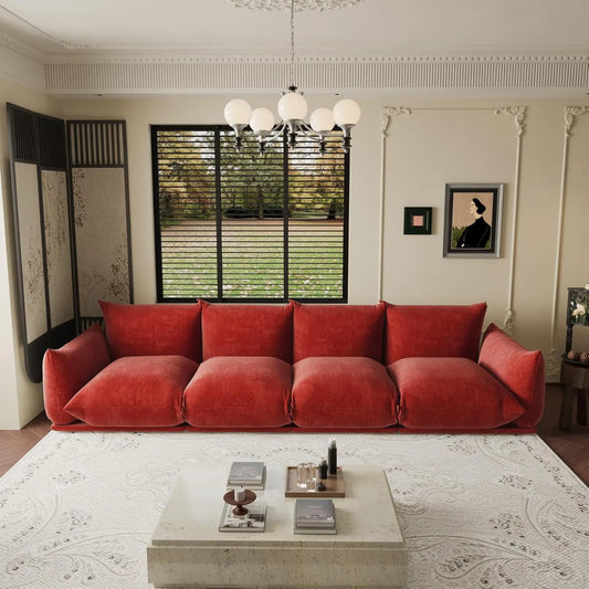 Exclusive Modern Sectional Couches | 4-Piece Chenille Orange Solid Stable Foundation Couch Sectionals 4-seaters