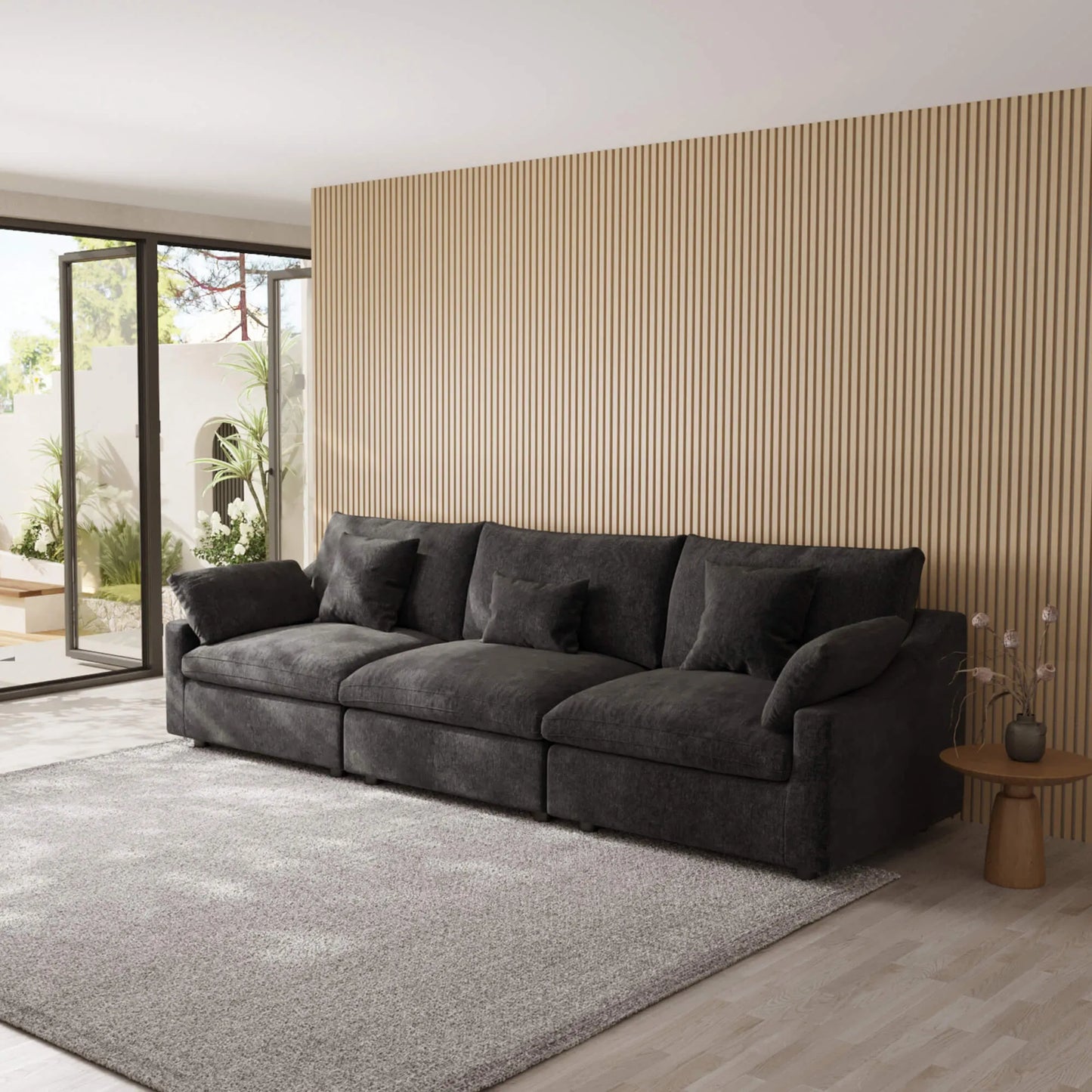 Washable Couch 119" 3-Seater Sectional Sofa with Removable Sofa Cover and Slope Armrest - Black