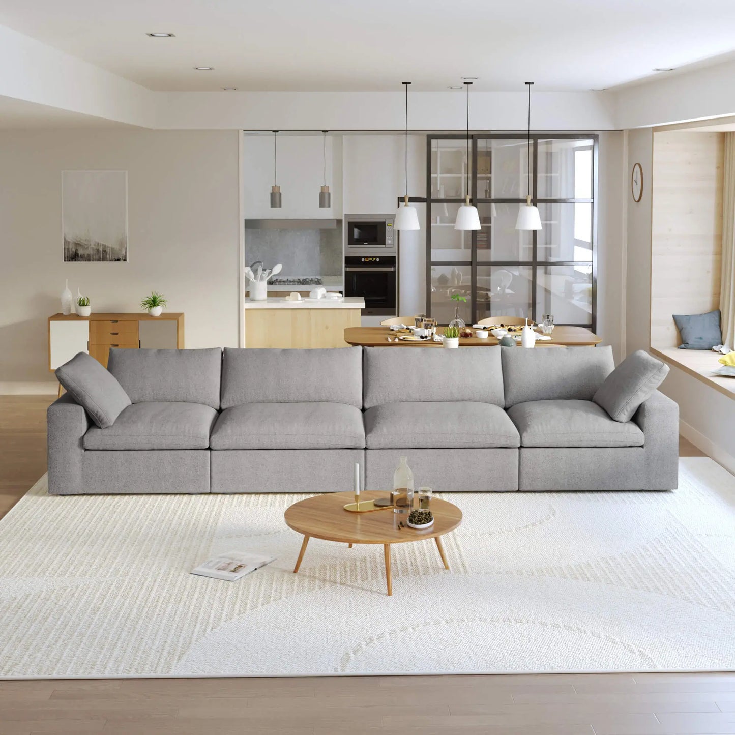 Washable Couch 160.6" Sectional Armrest Sofa-4 Seats Lounge Removable Sofa Cover - Grey