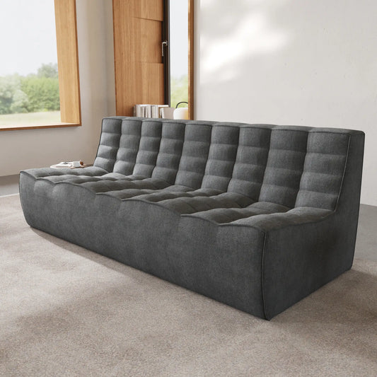 Signature Classic Boneless Couches | 1-Piece Chenille & Linen Black Dual-Layer Foam Filling Loveseats 3-seaters