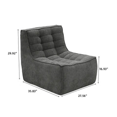 Signature Classic Boneless Couches | 1-Piece Chenille & Linen Black Soft Rounded Edges Single Sofa 1-seater