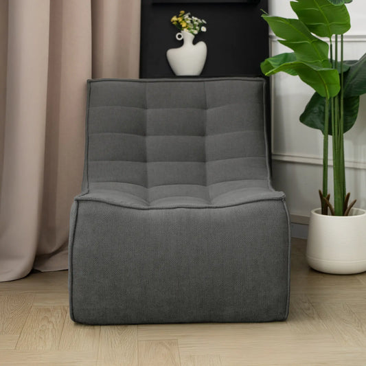 Signature Classic Boneless Couches | 1-Piece Chenille & Linen Black Soft Rounded Edges Single Sofa 1-seater