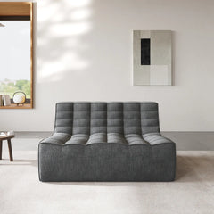 Signature Classic Boneless Couches | 1-Piece Chenille & Linen Black Low-Profile Design Loveseats 2-seaters