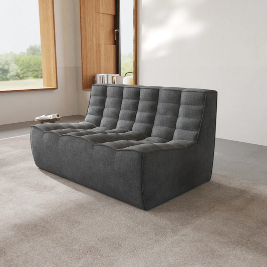Signature Classic Boneless Couches | 1-Piece Chenille & Linen Black Low-Profile Design Loveseats 2-seaters
